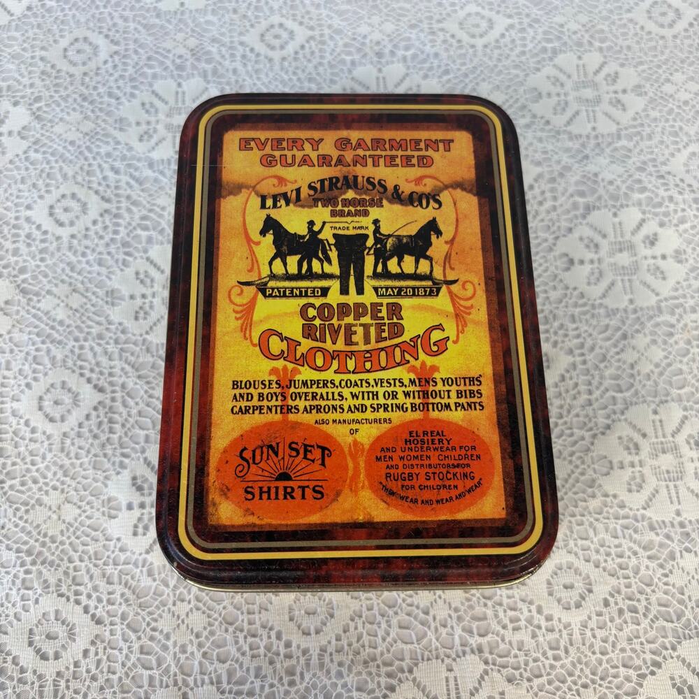 Vintage Levi Strauss Advertising Tin Two Horse Brand Copper Riveted Jeans